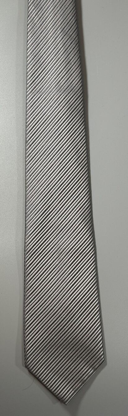 Charvet Place Vendome Silk Tie Silver Charcoal Stripe Made in France 58" x 4"